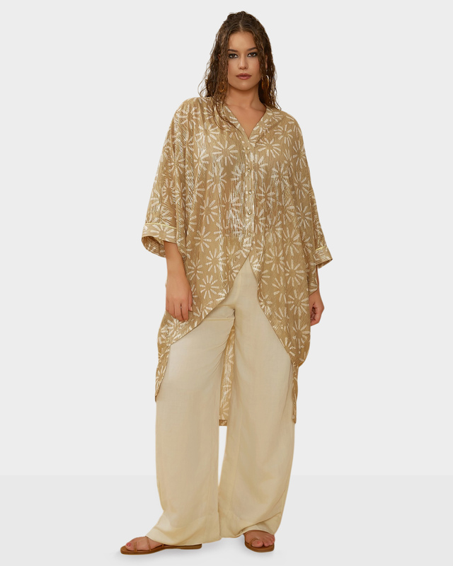 Шифоновая туника с золотистым принтом 25990₽