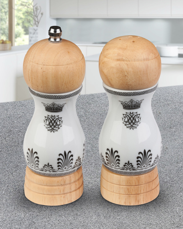 Перцемолка и солонка &laquo;Корона&raquo;, керамика + дерево