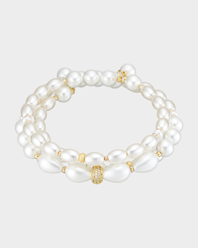 Браслет с жемчугом Майорка и цирконами на ювелирном тросе