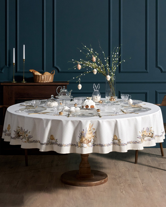 Круглая скатерть из хлопка с водоотталкивающей пропиткой &laquo;Лавандовая весна&raquo;