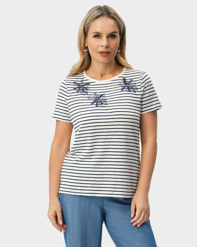 Хлопковая футболка Hannah в горизонтальную полоску и с цветочной вышивкой