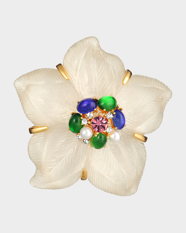 Брошь в форме цветка со смолой, стеклом и искусственным жемчугом