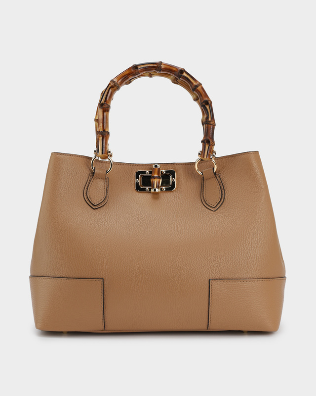 Кожаная сумка с ручками и замком из бамбука