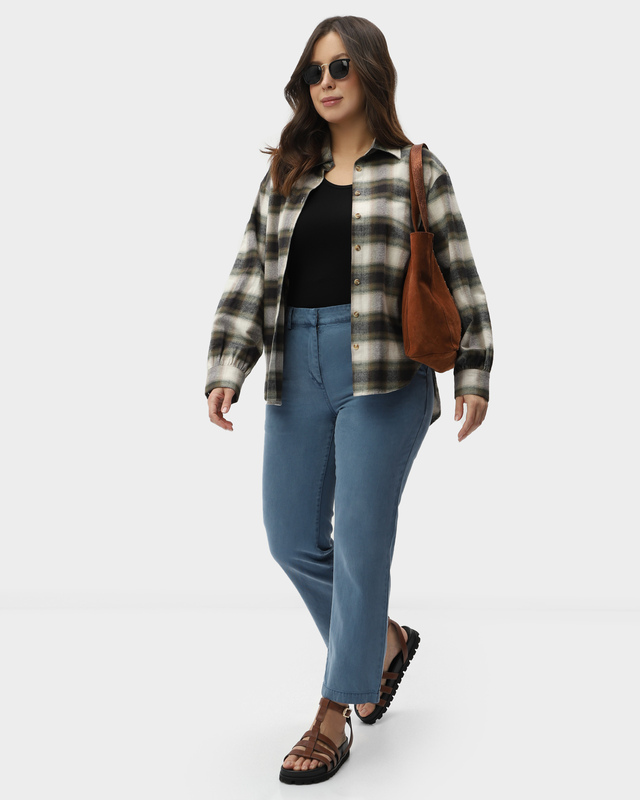 Брюки прямого кроя с завышенной талией и винтажным эффектом