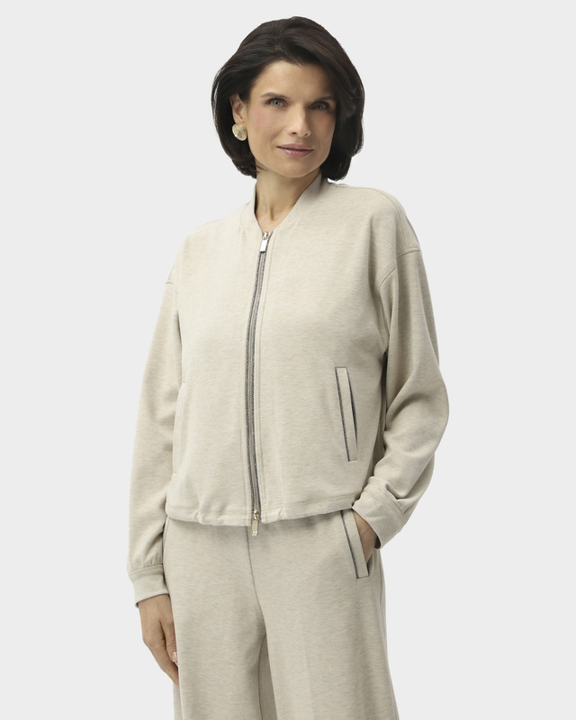 Бомбер свободного кроя с кулиской по низу и отделкой люрексом