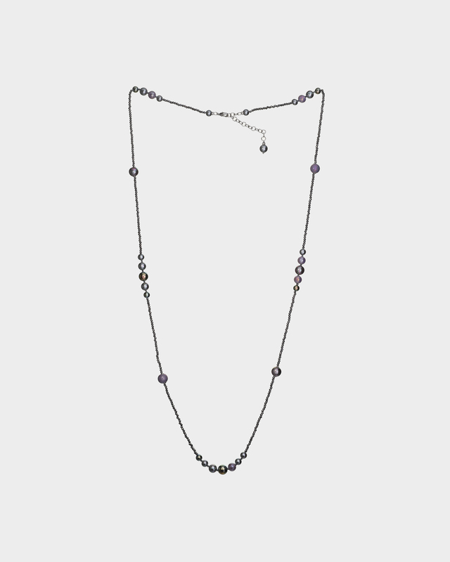 Колье с жемчугом Майорка и натуральным марказитом