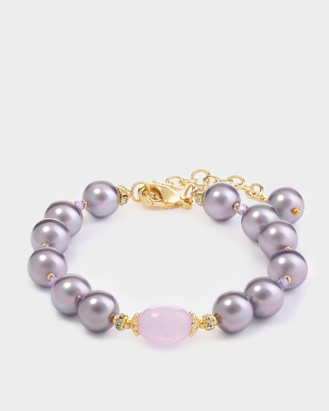 Браслет с жемчугом Майорка и лавандовым кварцем