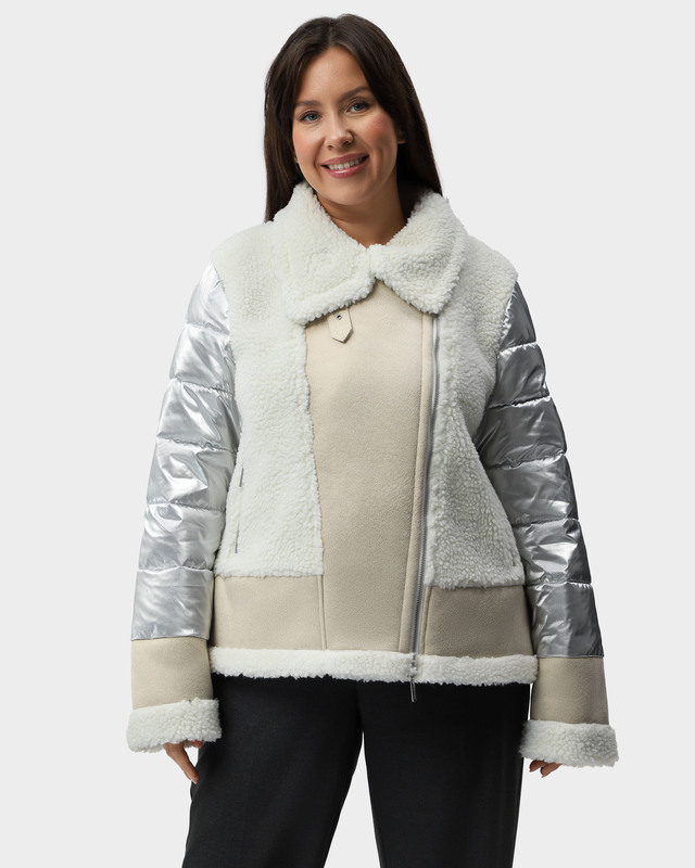 Дубленка из комбинированных материалов с асимметричной молнией