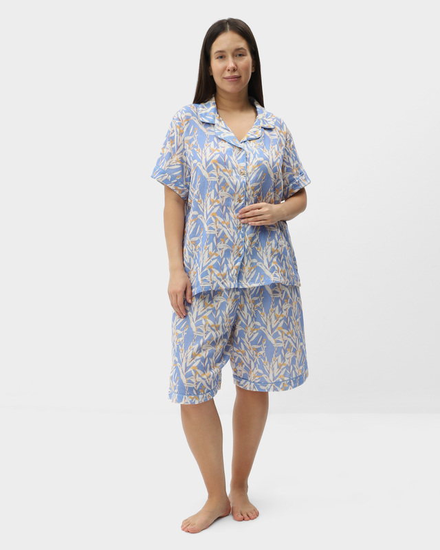 Пижамные шорты из хлопка с растительным принтом