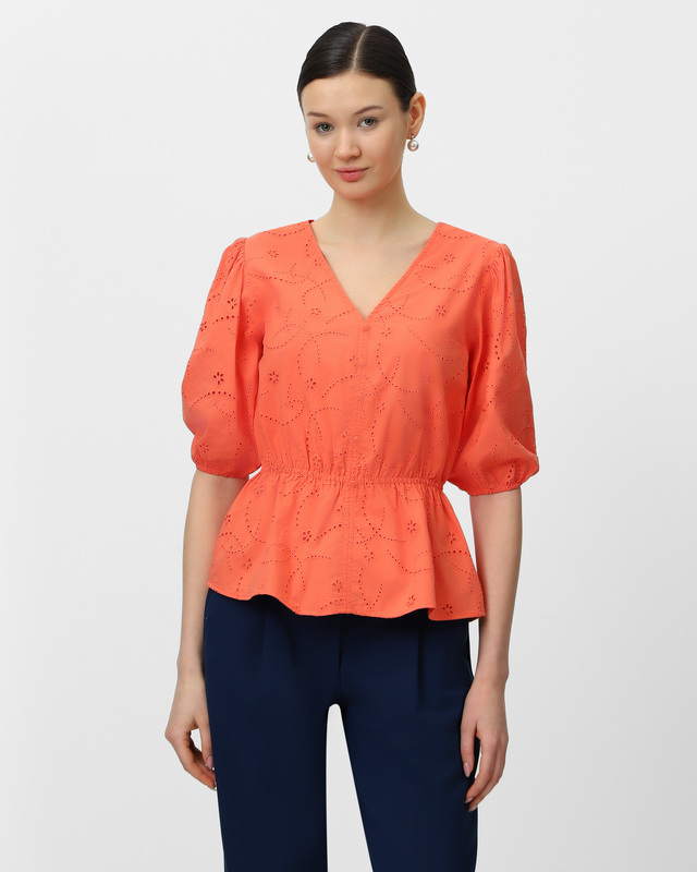 Хлопковая блузка с вышивкой ришелье и рукавами-фонариками