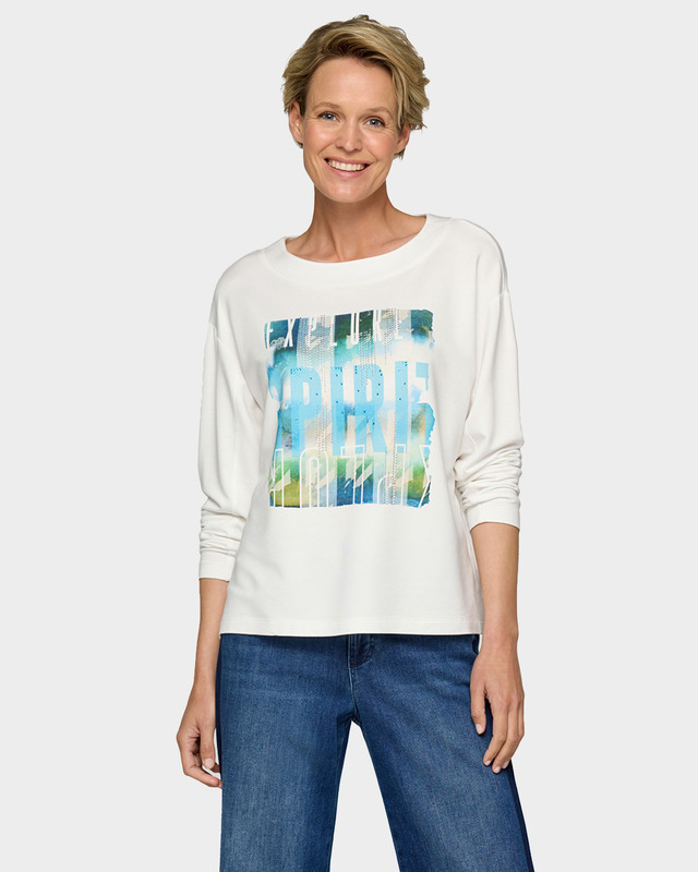 Лонгслив из мягкого футера с абстрактным принтом и стразами