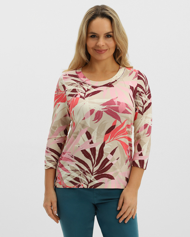 Блузка из вискозного трикотажа с растительным принтом