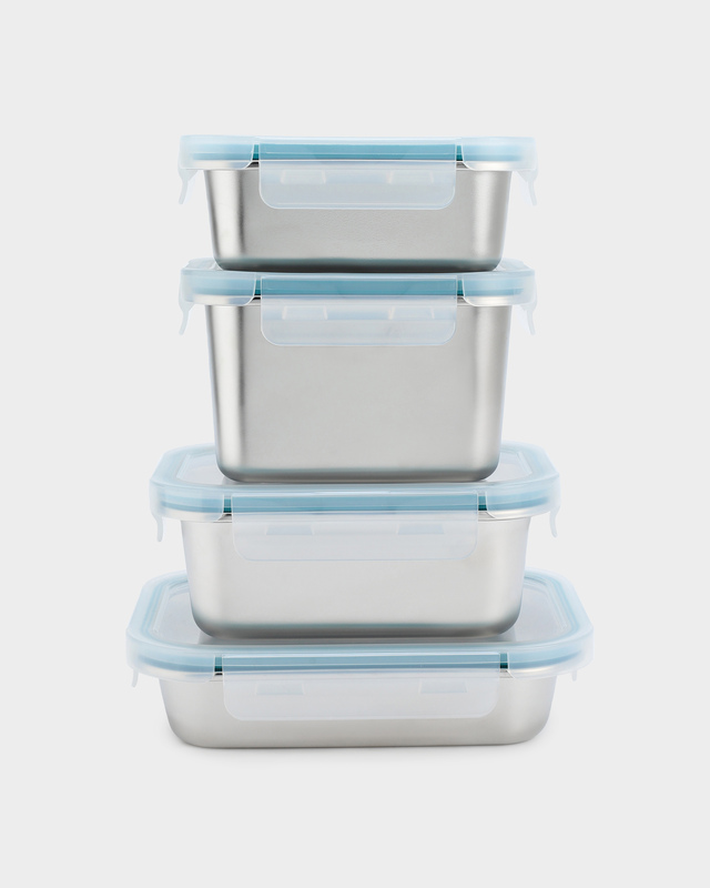 Набор из 4 прямоугольных металлических контейнеров с крышками