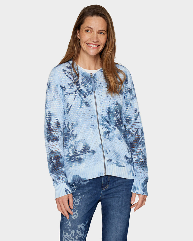 Кардиган ажурной вязки с цветочным принтом