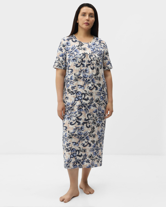 Домашнее платье из нежной вискозы с растительным принтом