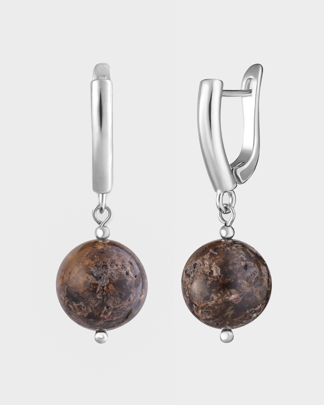 Серьги с крупным натуральным янтарем