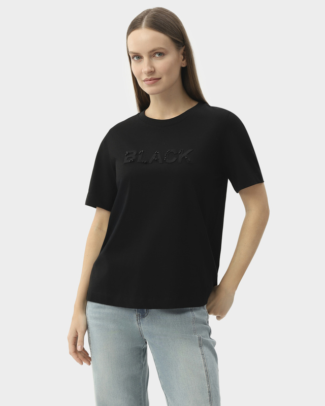 Хлопковая футболка с объемной вышивкой и стразами