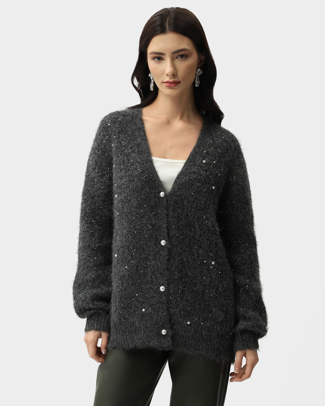 Кардиган с жемчужными бусинами с шерстью в составе