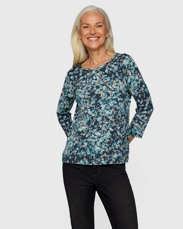 Блузка из эластичного трикотажа с абстрактным принтом