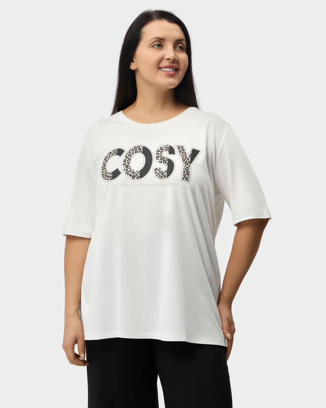 Футболка с леопардовым леттеринг-принтом и стразами