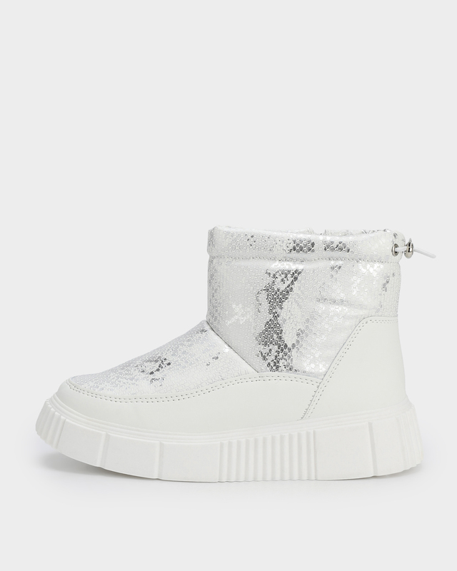 Ботинки-дутики с фактурой под кожу питона с кулиской на голенище