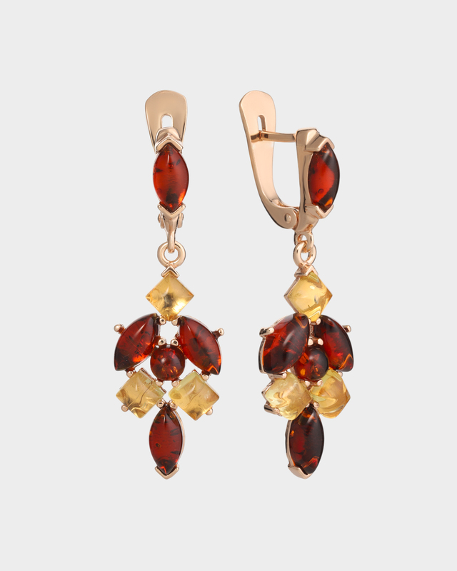 Серьги из позолоченного серебра с натуральным янтарем
