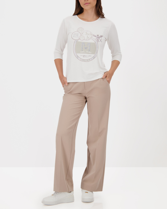 Лонгслив из тонкого футера с принтом-эмблемой и стразами