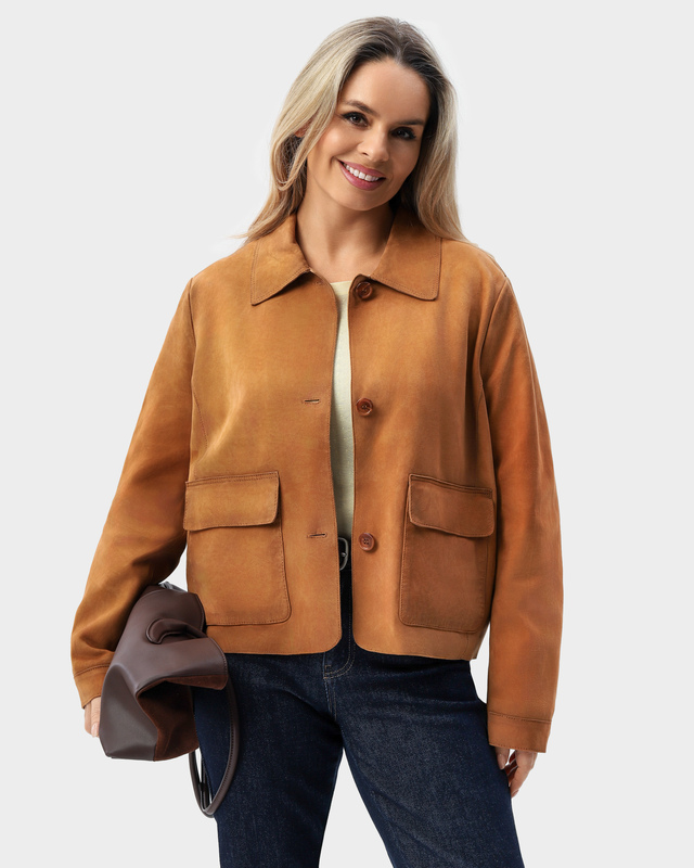 Укороченный жакет из натуральной замши