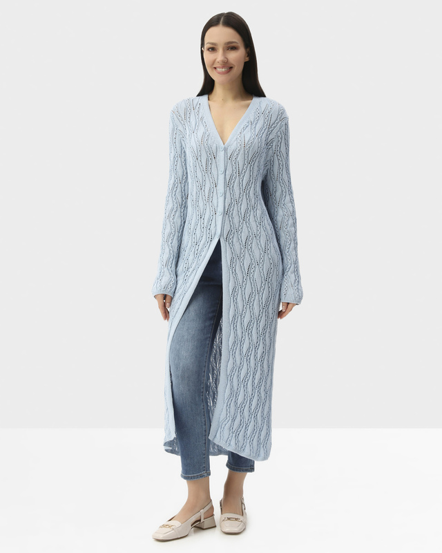 Удлиненный кардиган с крупным ажурным узором