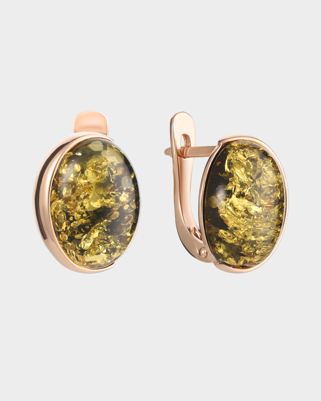 Серебряные серьги с натуральным балтийским янтарем зеленого оттенка