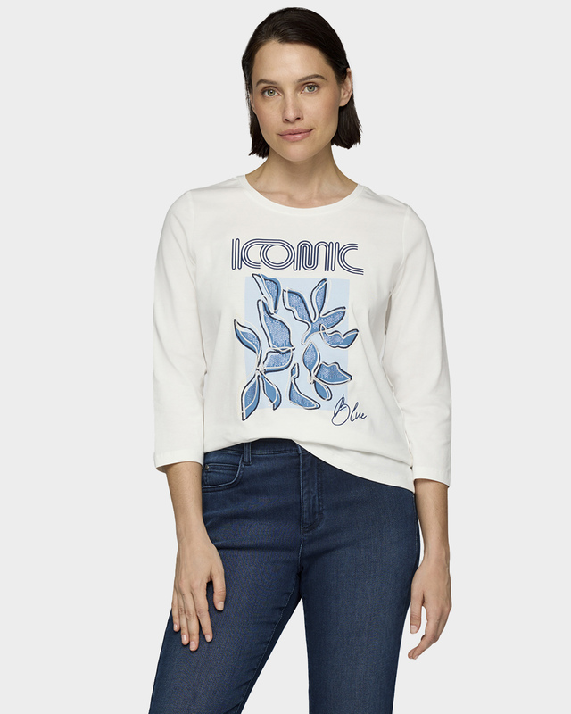 Лонгслив с принтом, вышивкой и стразами