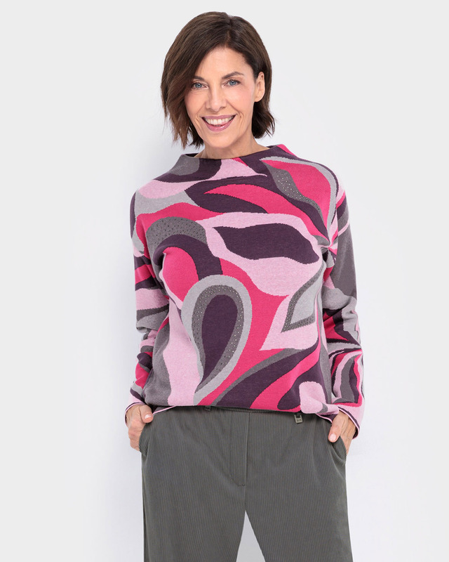 Хлопковый пуловер с жаккардовым узором и матовыми стразами