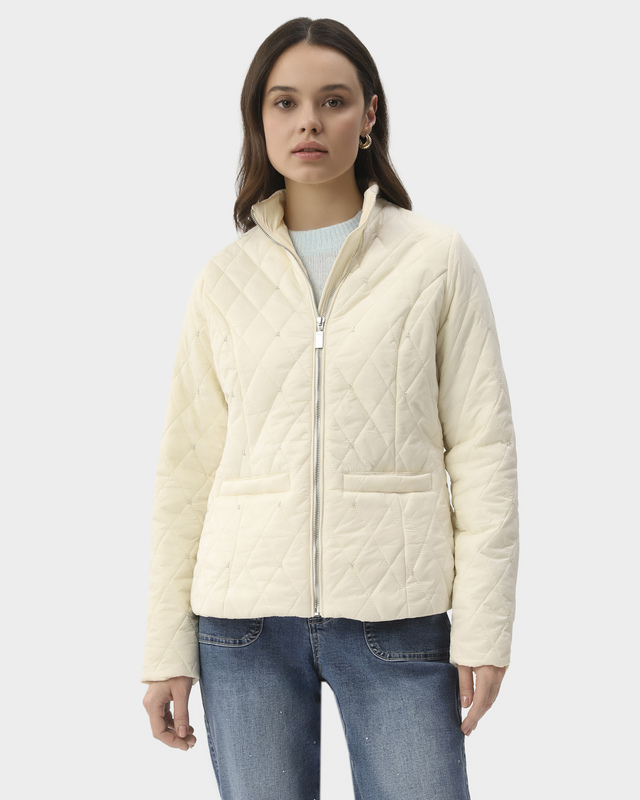 Утепленная стеганая куртка с декором бисером