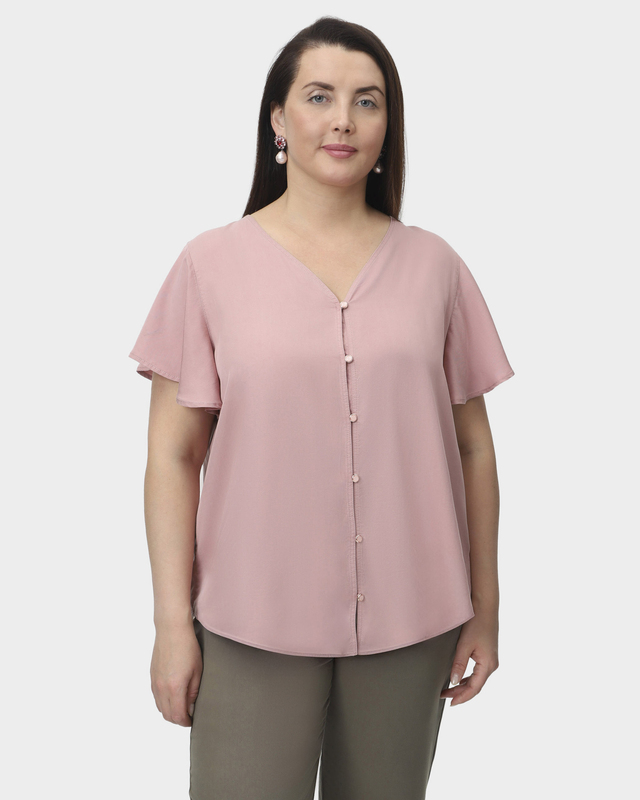 Блузка из тенсела с короткими рукавами-крылышками