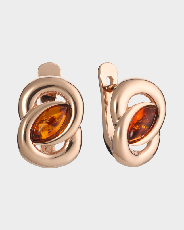 Золоченые серьги с цельным балтийским янтарем