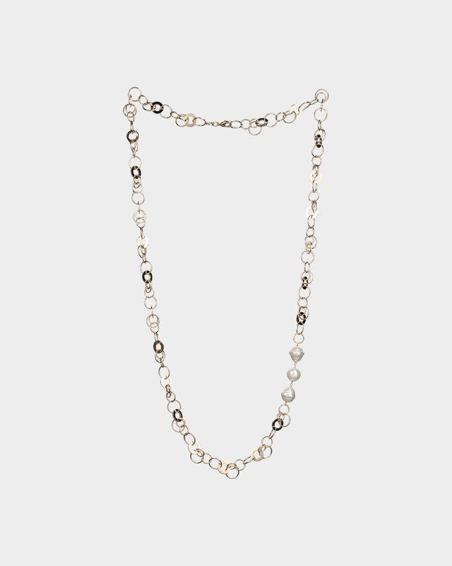 Колье с жемчужинами Майорка и звеньями позолоченной цепи