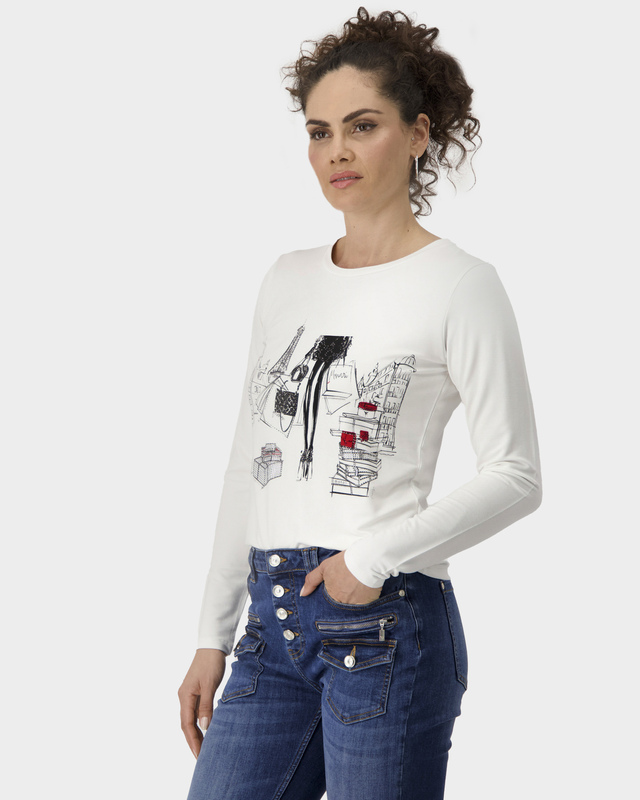 Лонгcлив из тонкого футера на основе вискозы с принтом и стразами