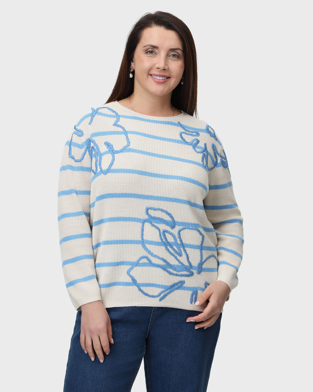 Трикотажный пуловер в полоску с цветочным узором 3D