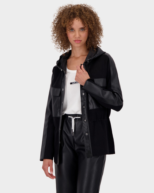 Куртка из экокожи и трикотажа с регулируемым капюшоном