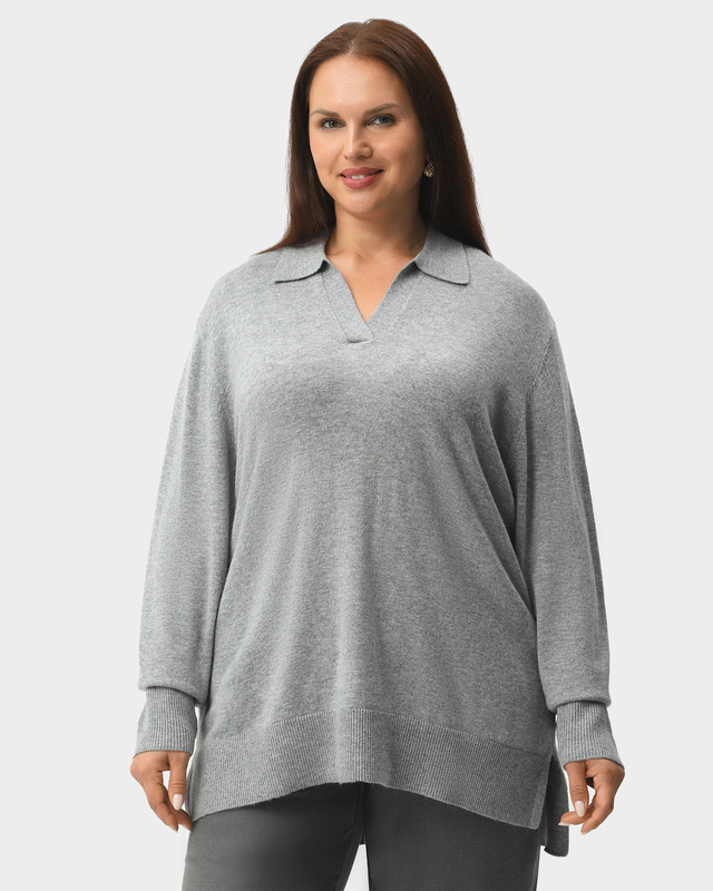 Пуловер прямого кроя с воротником поло и шерстью в составе