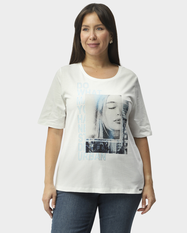 Хлопковая футболка с фотопринтом и крупной надписью