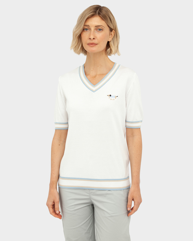 Пуловер с короткими рукавами и декоративной вышивкой