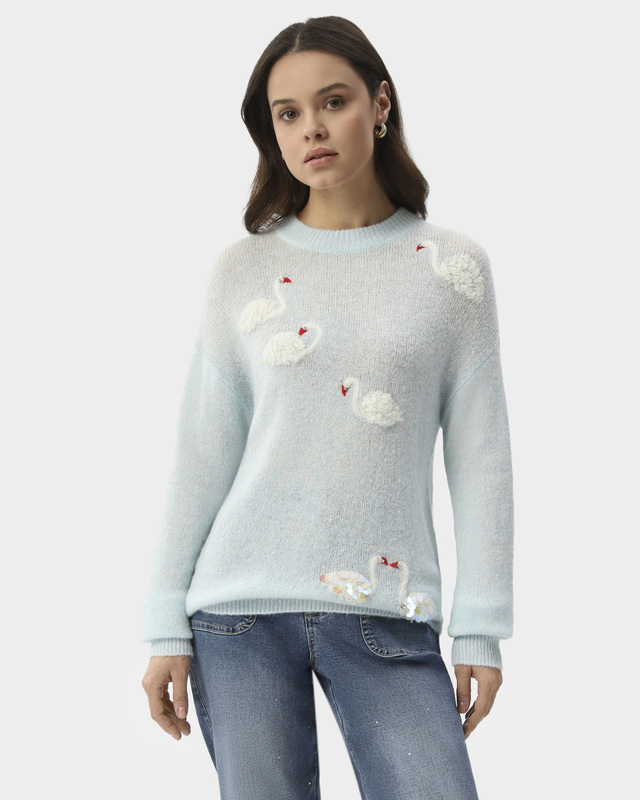 Пуловер с шерстью и мохером в составе, с декором из пайеток и бисера