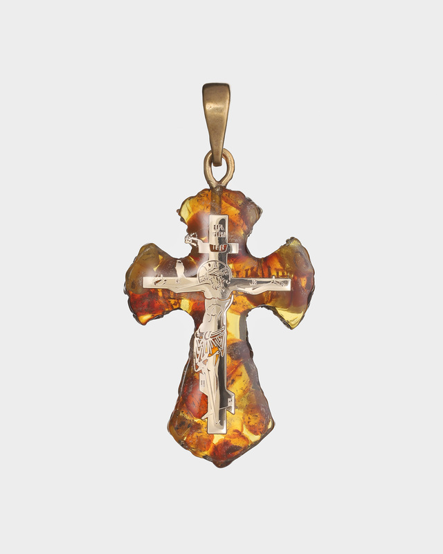 Подвеска в виде крестика из натурального янтаря