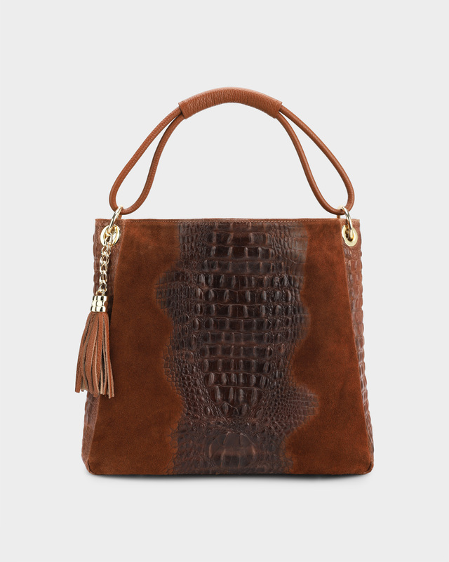 Сумка-шопер из натуральной замши с тиснением под крокодила