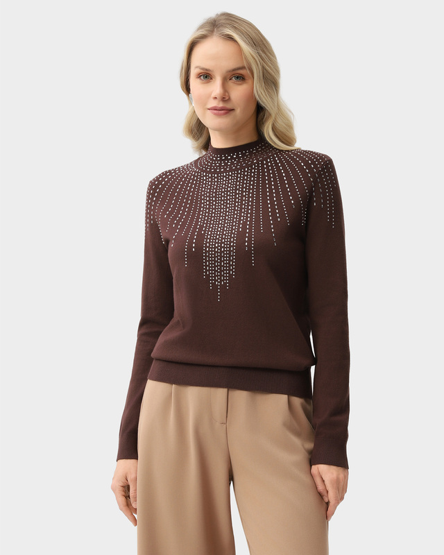 Пуловер прямого кроя с декором из страз