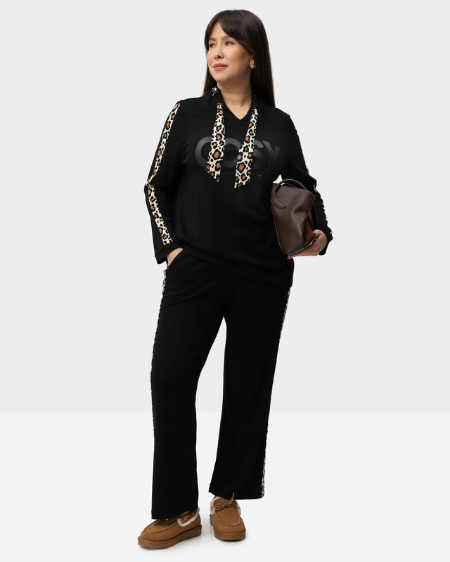 Брюки с леопардовыми лампасами и эластичным поясом