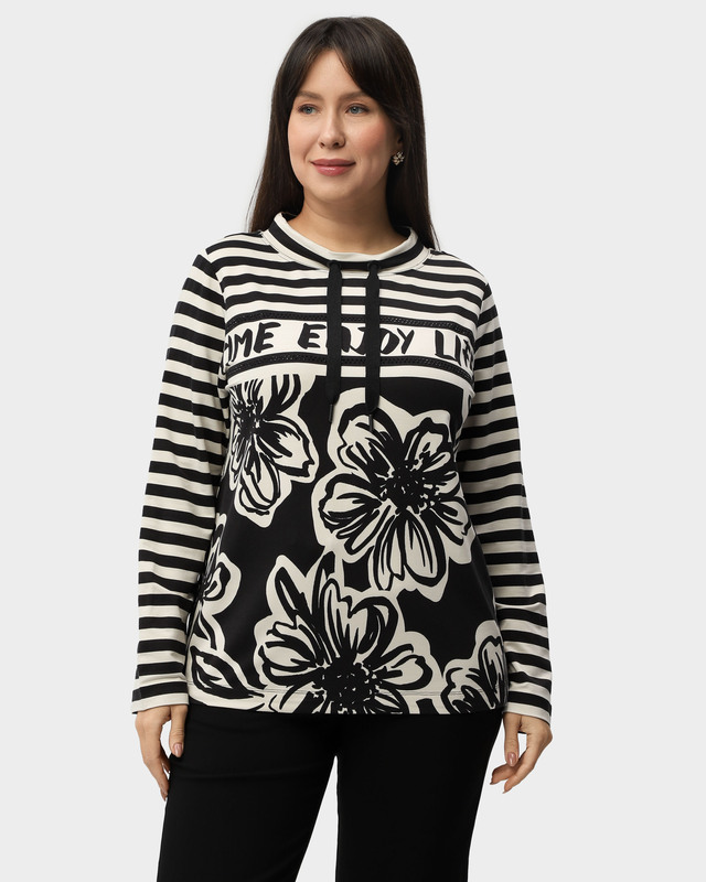 Толстовка с миксом узоров и воротником-стойкой