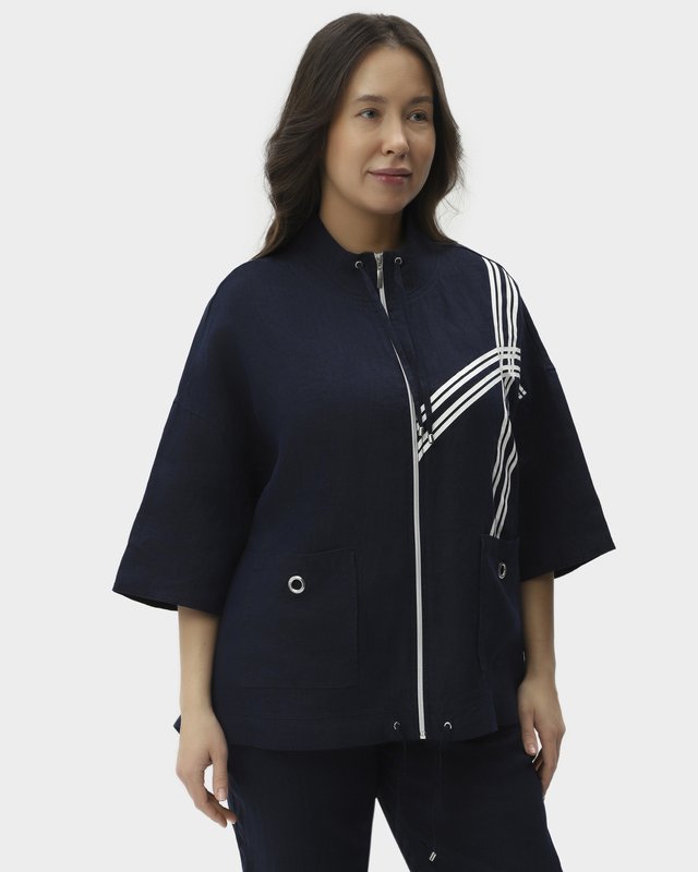 Льняной жакет свободного кроя с накладными карманами