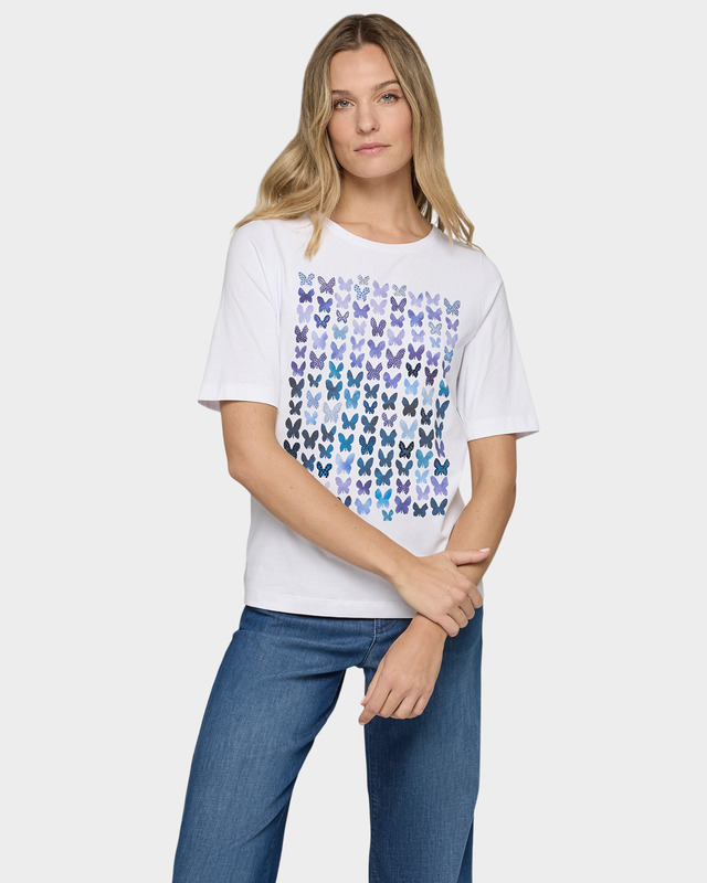 Хлопковая футболка с принтом в виде бабочек и мерцающими стразами